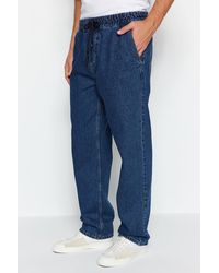 Trendyol - Marineblaue jeans mit normaler elastischer taille, lockere jeans - Lyst