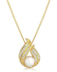Elli Jewelry - Halskette süßwasserzuchtperle diamant (0,13ct) 585 gelbgold - Lyst