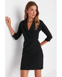Trendyol - Schwarzes Mini-Webkleid Mit A-Linien-Jackenkragen Für Damen - Lyst