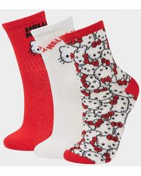 Defacto - Mädchen Hello Kitty 3-Teilige Baumwolle Lange Socken F6703A8Ns Für Damen - Lyst