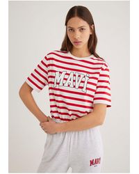 Mavi - Rot Gestreiftes T-Shirt Mit Logo-Print, Normale Passform Normaler Schnitt -84475 Für Damen - Lyst