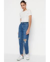 Trendyol - E zerrissene high-bel-mom-jeans - Lyst