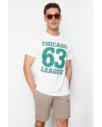 Trendyol - Farbenes, bedrucktes college-t-shirt aus 100 % baumwolle mit normaler schnittform - Lyst