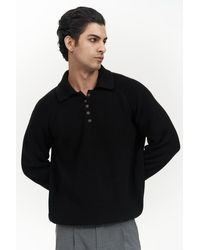 MAİ COLLECTİON - Vander Knopfdetail Schwarzer Strickpullover Für Herren - Lyst