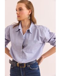 Olalook - Marineblaues Baumwollhemd Mit Einer Tasche Und Normaler Passform Gml- 19001307 Für Damen - Lyst