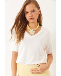 Bianco Lucci - T-Shirt Aus Viskose Mit V-Ausschnitt Und Kurzen Ärmeln 3077 Für Damen - Lyst