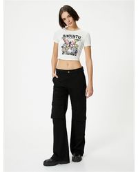 Koton - Kurzarm-T-Shirt Crop Schmetterling Bedruckt Rundhals Baumwolle Slim Fit Für Damen - Lyst
