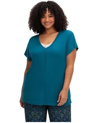Sheego - Große größen shirt mit v-ausschnitt und zierpaspel vorn - Lyst
