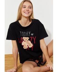 Trendyol - Es gestricktes pyjama-set aus 100 % baumwolle mit teddybär-aufdruck - Lyst