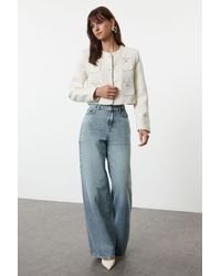 Trendyol - Blaue Palazzo-Jeans Mit Extra Weitem Bein Und Hoher Taille – Für Damen - Lyst