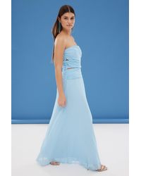 Trendyol - Eisblaues, Gestricktes, Langes Abendkleid Aus Tüll Mit A-Linien-Schal-Detail Für Damen - Lyst