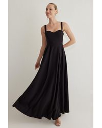 Trendyol - Schwarzes, Gewebtes, Langes, Schickes Abendkleid Mit A-Linie-Rückenschleife Und Abschlussballkleid Für Damen - Lyst