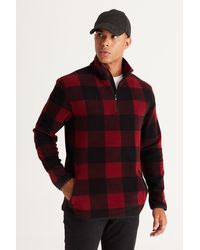 AC&Co / Altınyıldız Classics - Burgunderrot-Schwarzes Standard-Fit-Fleece-Sweatshirt Mit Normalem Schnitt Und Bato-Kragen Für Herren - Lyst