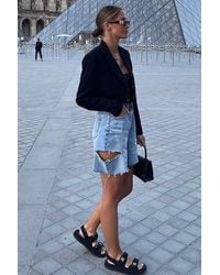 Madmext - Blaue Jeansshorts Mit Hoher Taille Und Seitlichen Rissen Für Damen - Lyst