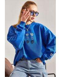 Bianco Lucci - Sweatshirt Mit Dreifädigem, Erhabenem Herzenmuster Für Damen - Lyst