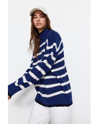 Trendyol - Blauer, Gestreifter Strickpullover Mit Weiter Passform Für Damen - Lyst