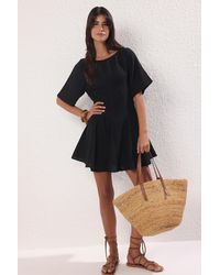 Trendyol - Schwarzes Strandkleid Aus Musselin Aus 100 Baumwolle Für Damen - Lyst