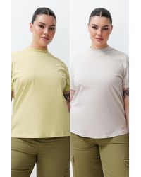 Trendyol - Öl-grau, 2er-pack basic-strick-t-shirts aus 100 % baumwolle mit stehkragen tbsss24bf00027 - Lyst