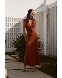 Trendyol - Zimtfarbenes, Gestricktes, Langes, Stilvolles Abendkleid Mit V-Ausschnitt Und Nacht-Abschlusskleid Für Damen - Lyst