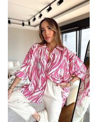Laluvia - Gemustertes Oversize-Hemd Aus Rosafarbenem Viskosestoff Für Damen - Lyst