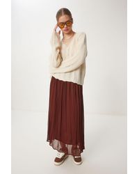 Happiness İstanbul - Cremefarbener Oversize-Strickpullover Mit Rissen Und Details Für Damen - Lyst