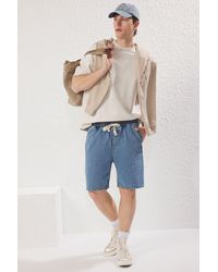 Trendyol - Blaue Denim-Shorts Und Bermudas Mit Normaler Passform Für Herren - Lyst