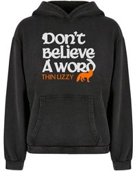 Merchcode - Ladies thin lizzy dont believe a word fox acid washed oversized hoody - Lyst