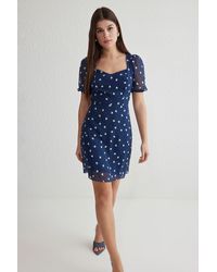 Trendyol - Dunkelblaues, Herzförmiges, Mit Chiffon Gefüttertes, Gewebtes Mini-Kleid Für Damen - Lyst