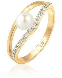 Elli Jewelry - Ring Aus 925Er-Sterlingsilber Mit Exquisitem Geo-Design, Süßwasser-Zuchtperlen Und Kristallen Für Damen - Lyst