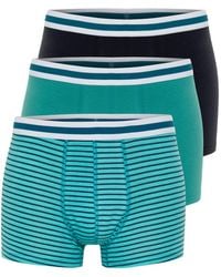 Trendyol - 3-teilige boxershorts aus baumwollmischung mit streifen und unifarben in grün und marineblau - Lyst