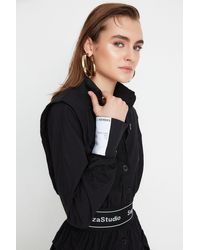 Trendyol - Schwarzes A-Linien-Kleid Mit Hemdkragen Und Kurzem Popeline-Gewebe Für Damen - Lyst