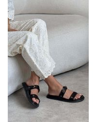 NİŞANTAŞI SHOES - Zizi Matt Schnalle Detaillierte Doppel Band Flache Sohle Hausschuhe Für Damen - Lyst