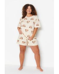 Trendyol - Farbenes pyjama-set aus baumwollstrick mit teddybär-aufdruck - Lyst