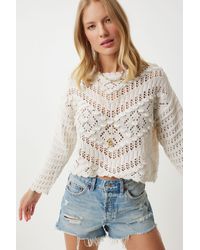 Happiness İstanbul - Sommerlicher Strickpullover Mit U-Boot-Ausschnitt Und Durchbrochener Stickerei Für Damen - Lyst