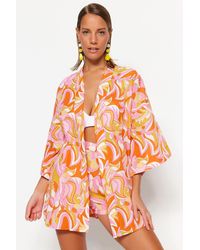 Trendyol - Strand-Kimono Und Kaftan Aus Baumwolle Mit Abstraktem Muster – Für Damen - Lyst