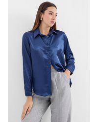 Bigdart - 3964 Leicht Fließendes Satinhemd – Marineblau Für Damen - Lyst