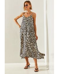 Bianco Lucci - Asymmetrisch Geschnittenes Kleid Mit Leopardenmuster Und Punkten – Seilträger, Basic 164 Für Damen - Lyst
