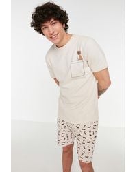 Trendyol - Farbenes pyjama-set mit gestrickten shorts und normaler passform und hundemuster - Lyst