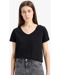 Defacto - Regular Fit V-Ausschnitt Basic Plain Kurzarm Schwarzes T-Shirt K1507Az25Sm Für Damen - Lyst