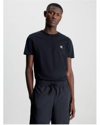 Calvin Klein - T-Shirt Aus Bio-Baumwolle Mit Gesticktem Logo, Schmale Passform, Rundhalsausschnitt, Kurze Ärmel, J30J Für Herren - Lyst