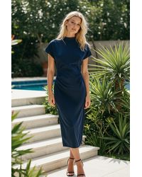 Trendyol - Petrol A-Linie Midi-Kleid Aus Gewebtem Crêpe Mit Dekoriertem Ausschnitt Für Damen - Lyst