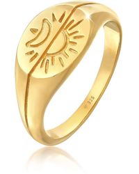 Elli Jewelry - Ring Siegelring Sonne Mond Astro Boho Trend Blogger Aus 925 Sterling Silber Vergoldet Für Damen - Lyst