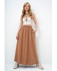 Trend Alaçatı Stili - Milchbrauner, Ausgestellter, Gewebter Rock Mit Zwei Taschen Alc-X13876 Für Damen - Lyst
