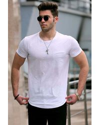 Madmext - Weißes Basic-T-Shirt Mit Rundhalsausschnitt Für Herren - Lyst