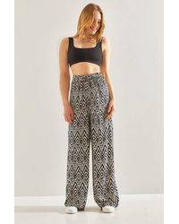 Bianco Lucci - Mehrfarbig Gemusterte Hose Elastischer Bund Für Damen - Lyst