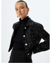 Koton - Kurze Jacke Aus Tweed – Hemdkragen Mit Perlenknopfdetail Für Damen - Lyst