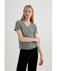 Defacto - Slim Fit Slim Fit V-Ausschnitt Ribana Basic Plain 100% Baumwolle Kurzarm T-Shirt I1080Az24Sm Für Damen - Lyst