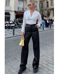 ZF BUTİK - Schwarze Palazzo-Hose Aus Wildleder Mit Gerippten Nähten Und Hoher Taille Hn08044 Für Damen - Lyst