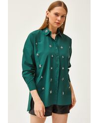 Olalook - Hemd mit smaragdem kragen und juwelenbesatz auf der vorderseite, sechs ovale webmuster, - Lyst