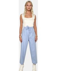 Trend Alaçatı Stili - Blaue Palazzo-Hose Aus Leinen Mit Hoher Taille Und Doppelter Tasche Vorne, Für Damen - Lyst